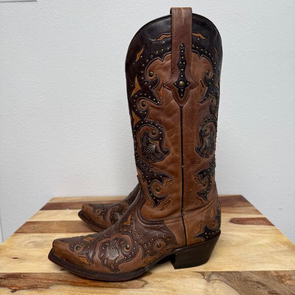 Lucchese M5015 Women’s Fiona Scarlette Cafe Brown Calf Stud Cowboy Western boots - Picture 4 of 13